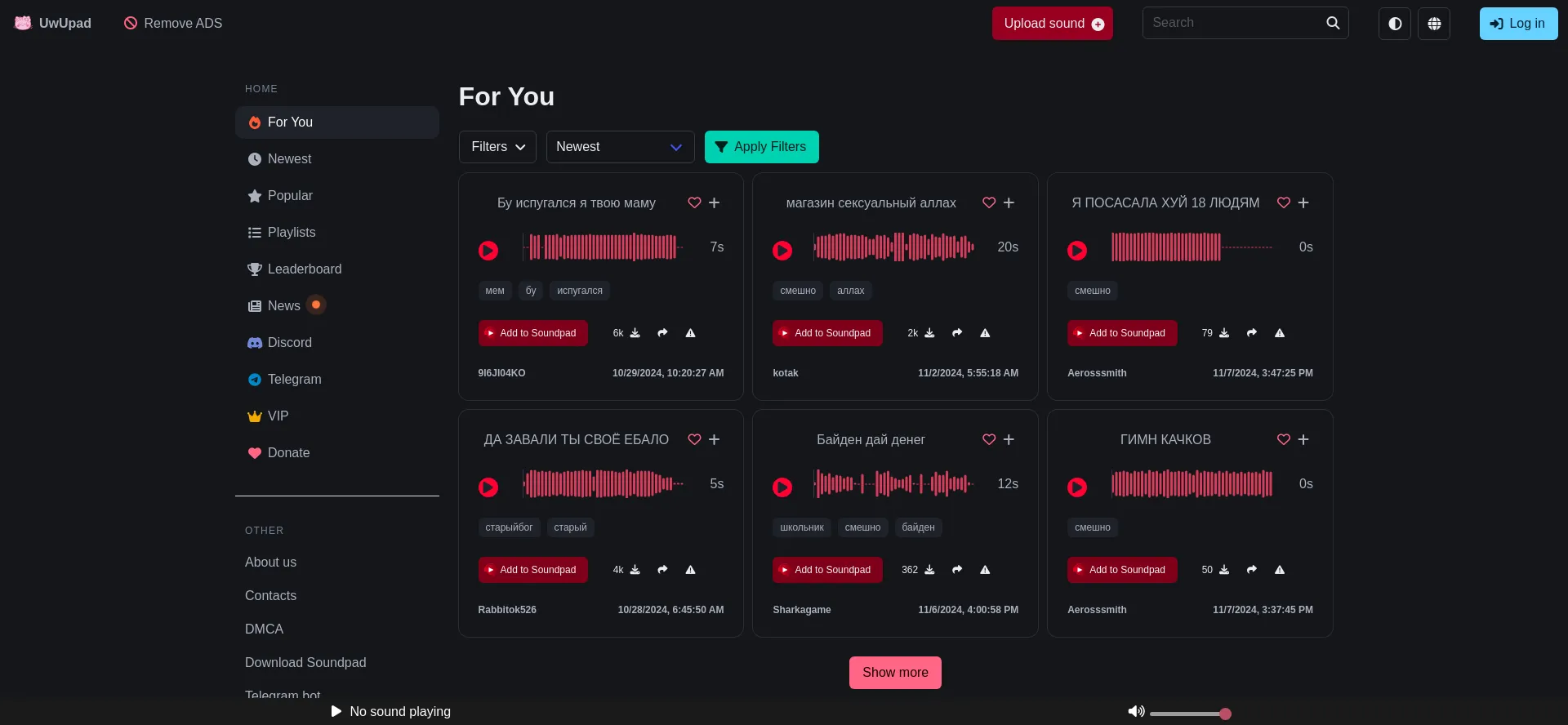 Website screenshot of Uwupad.me