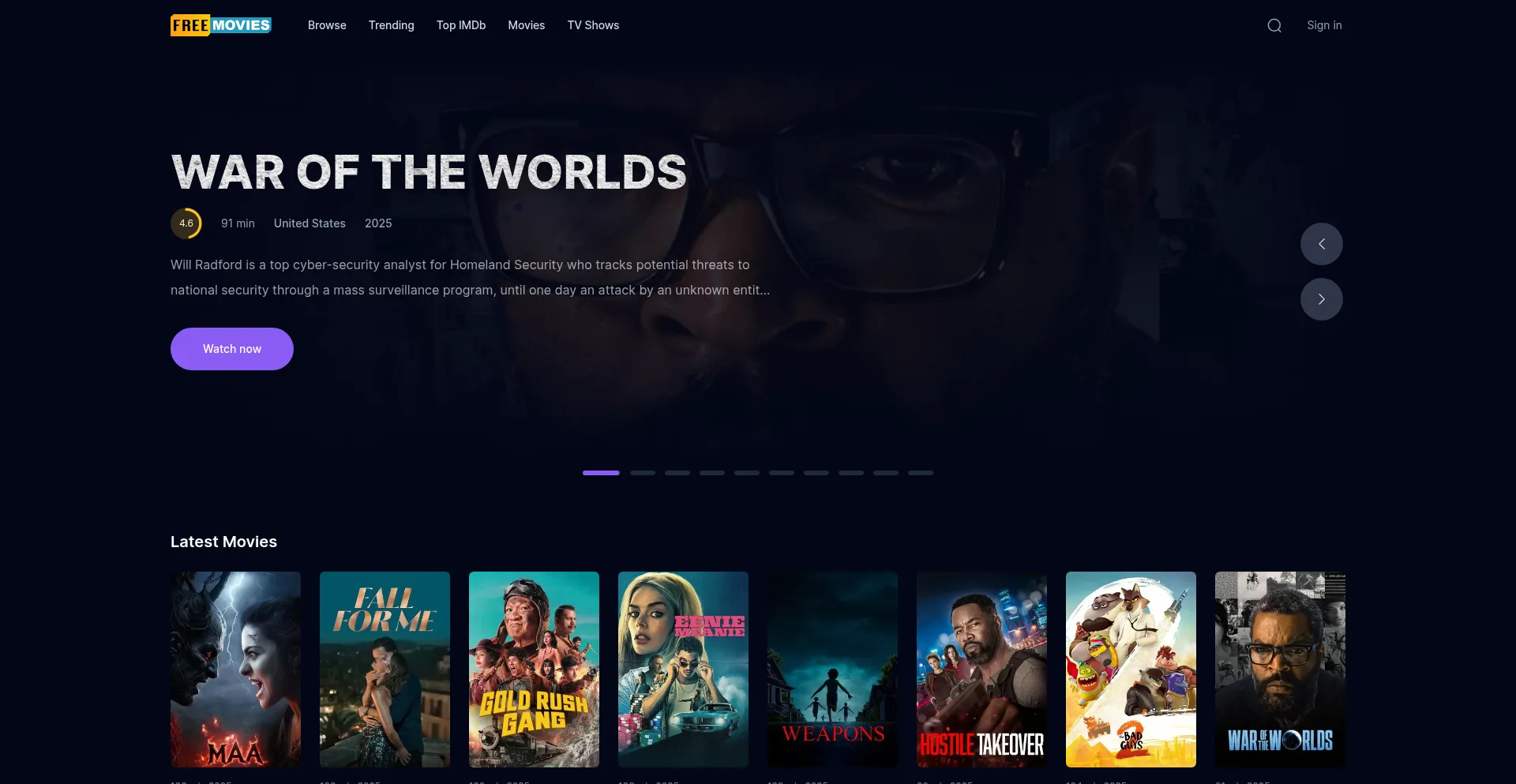 Website screenshot of V4.freemovies.homes