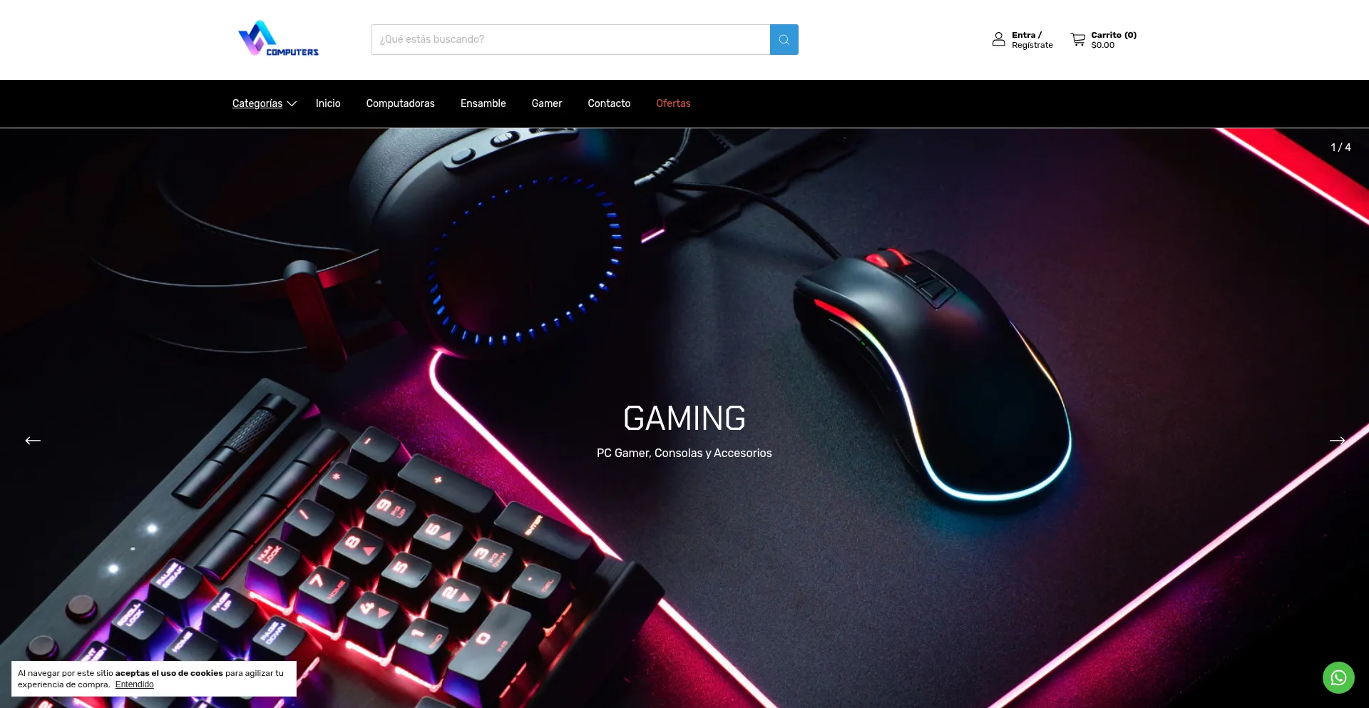 Website screenshot of V-computers.com.mx