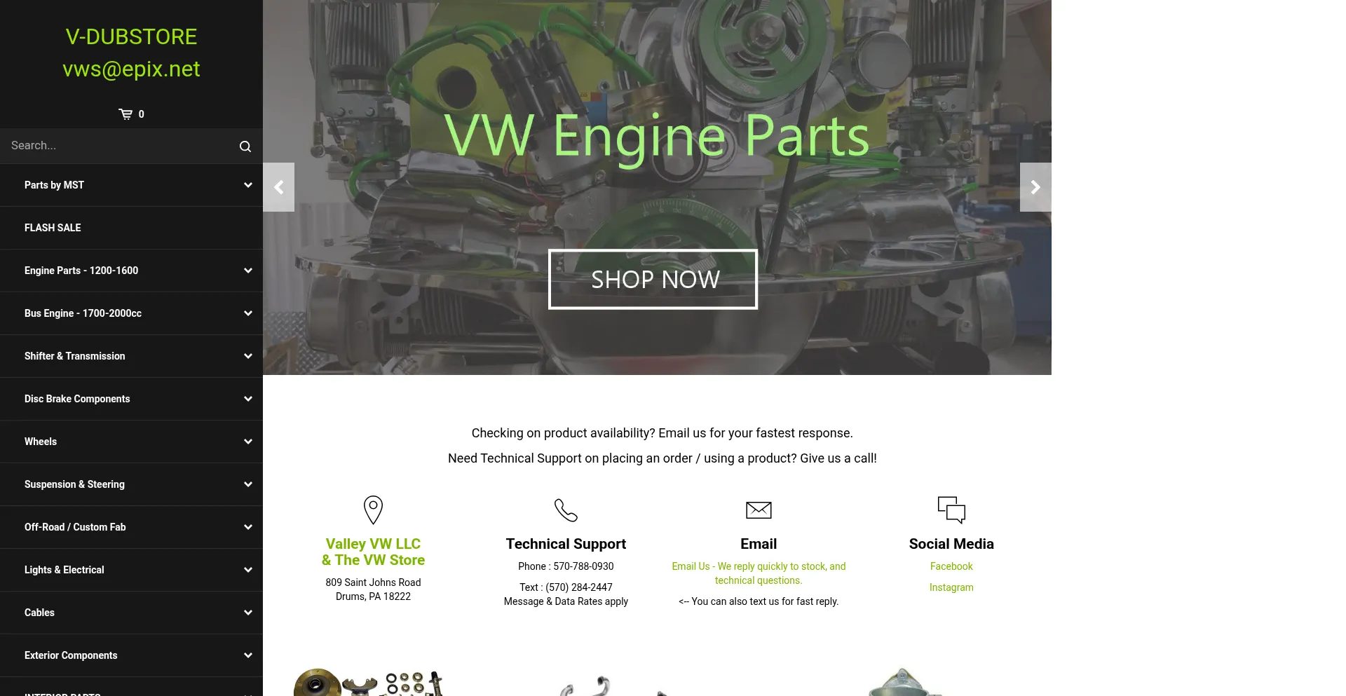 Website screenshot of V-dubstore.com