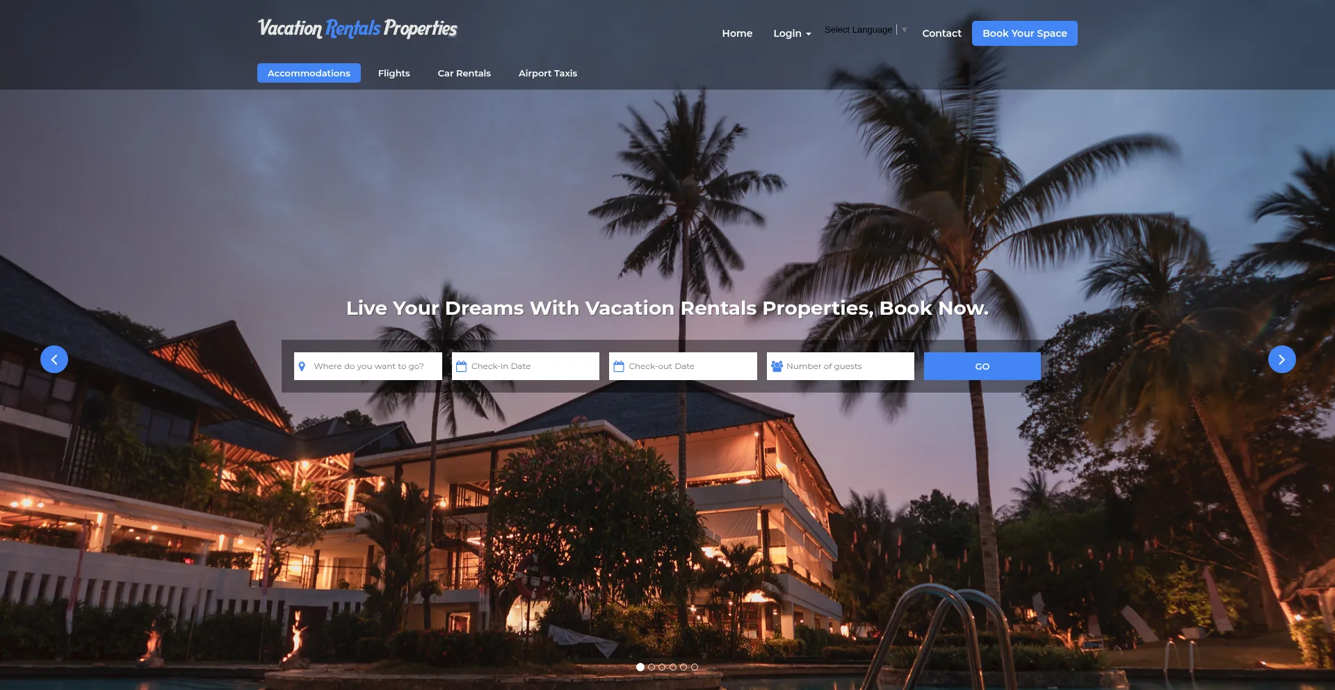 Website screenshot of Vacationrentalsproperties.com
