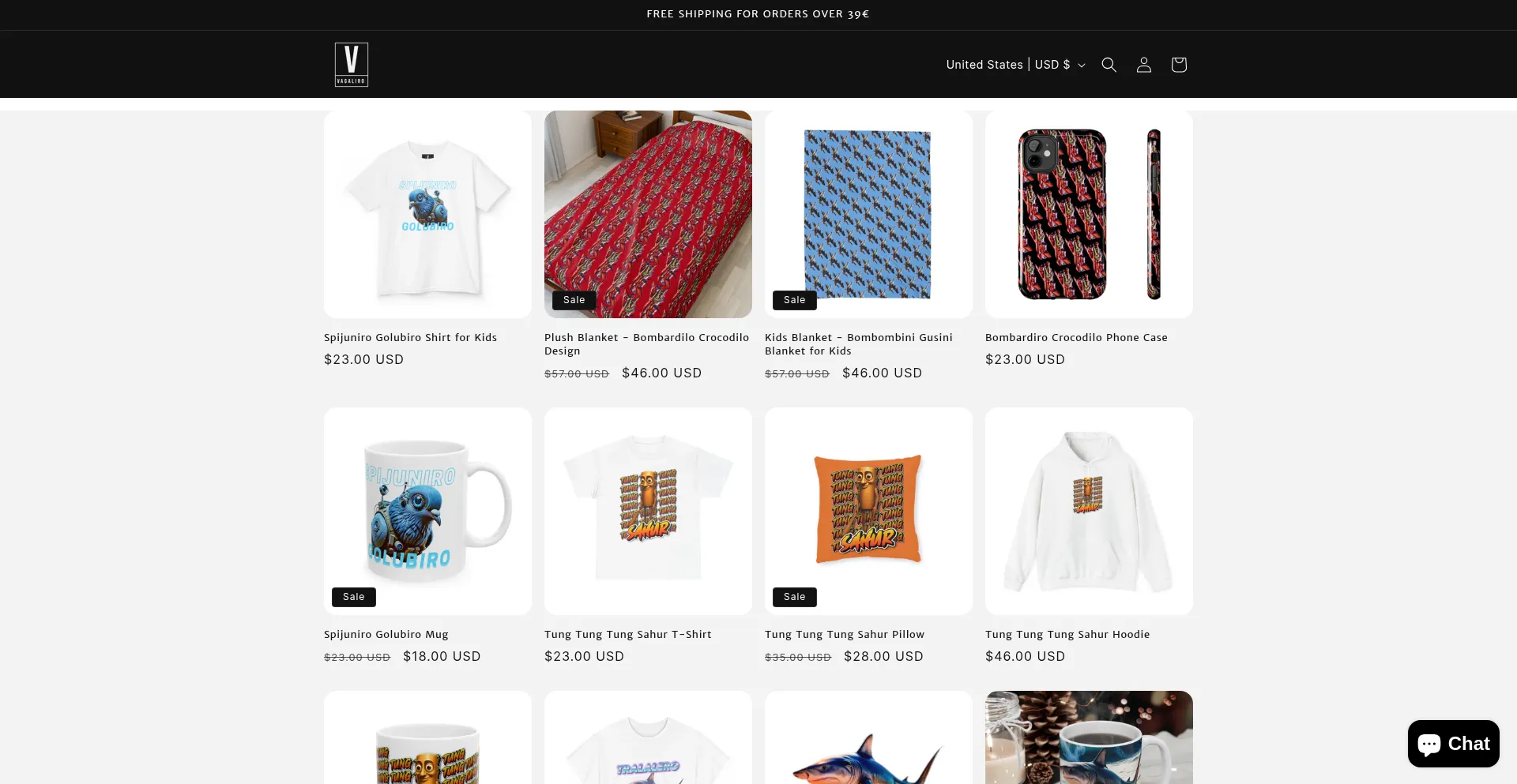 Website screenshot of Vagaliro.store