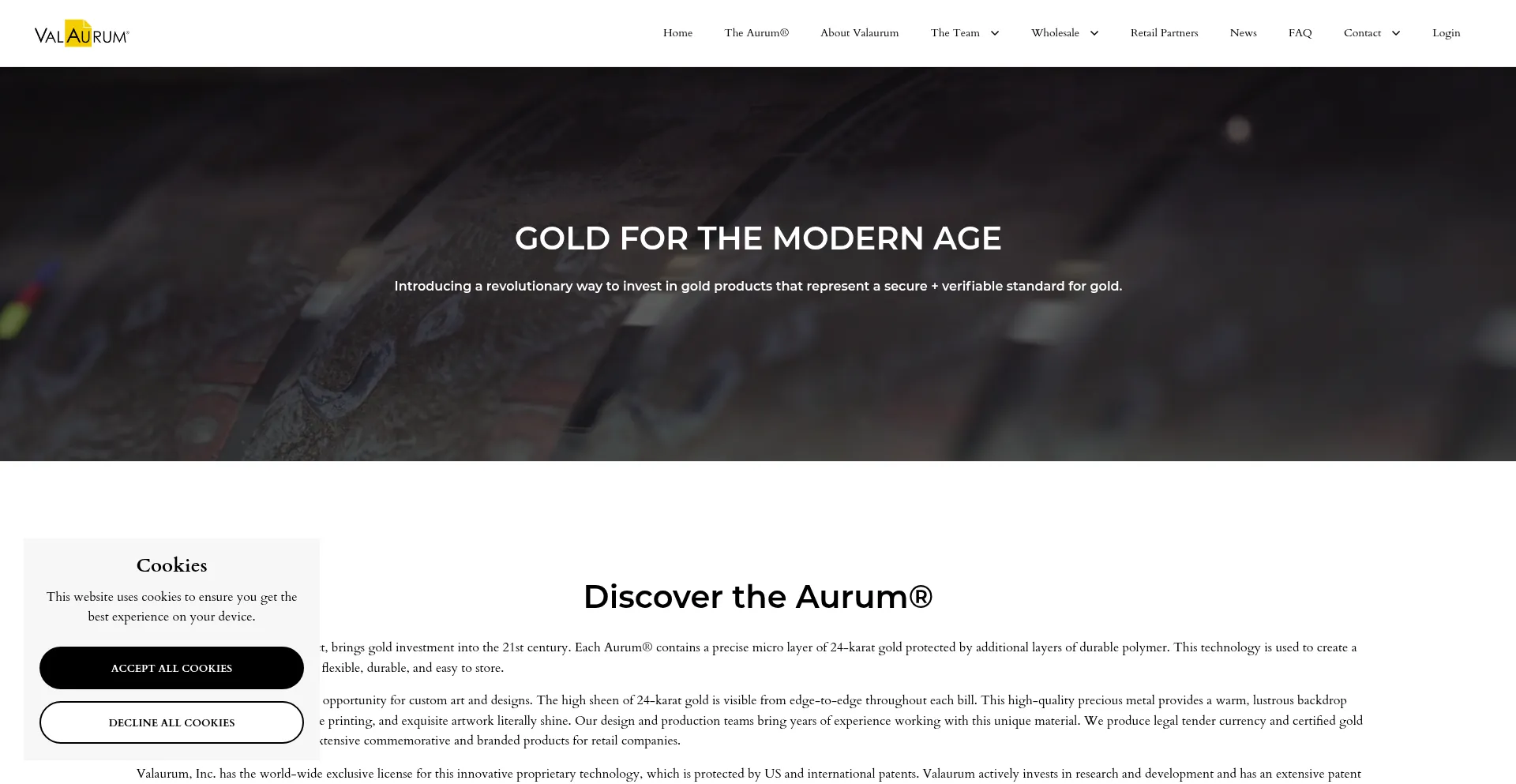 Website screenshot of Valaurum.com