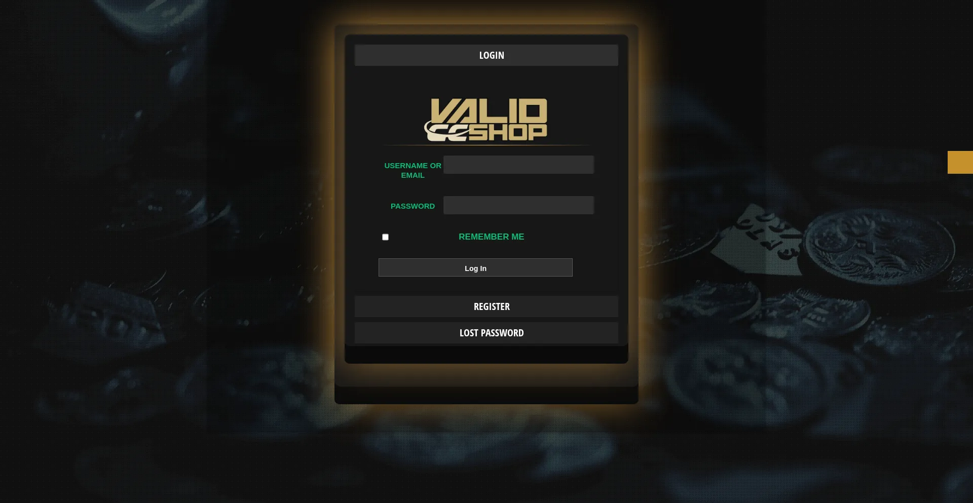 Website screenshot of Validccshop.su