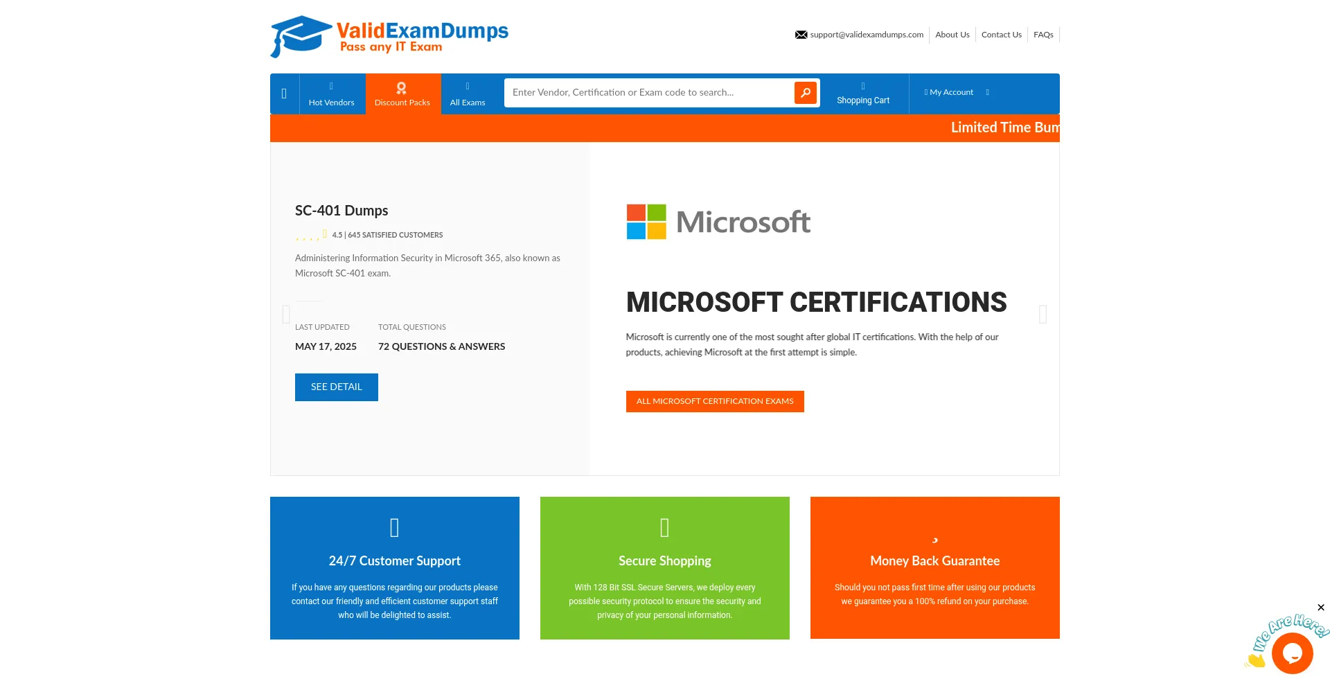 Website screenshot of Validexamdumps.com