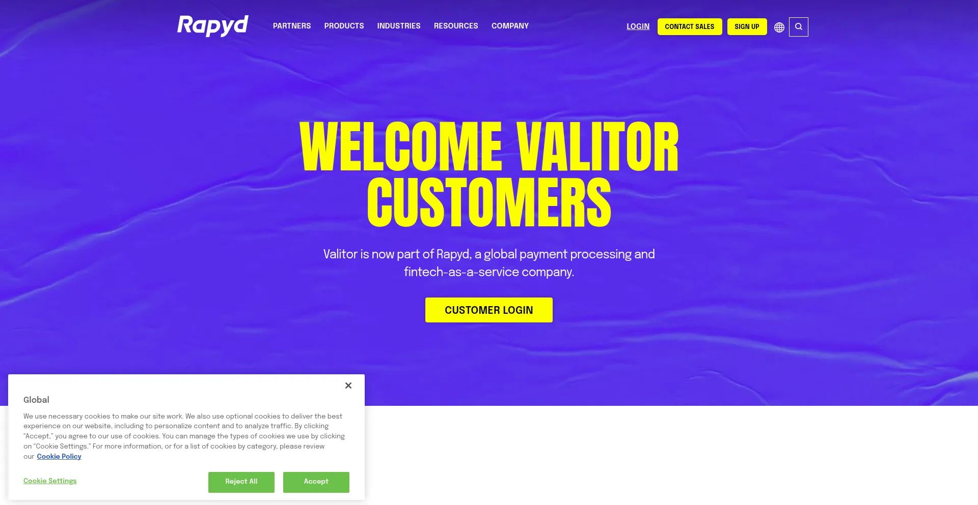 Website screenshot of Valitor.com