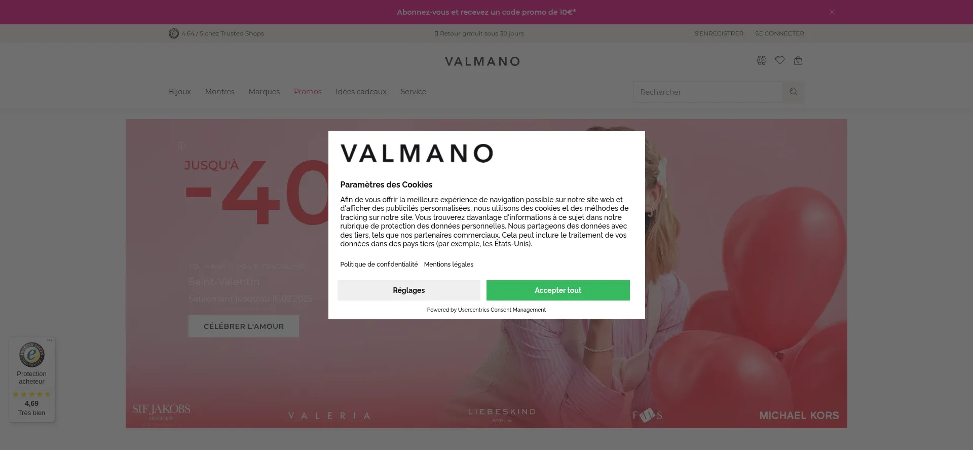 Website screenshot of Valmano.fr