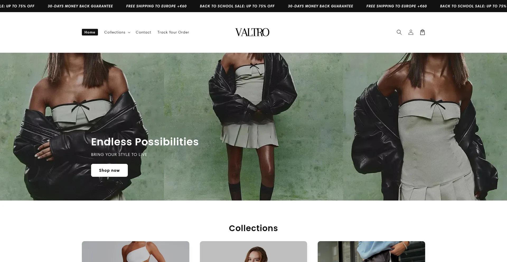 Website screenshot of Valtro.shop