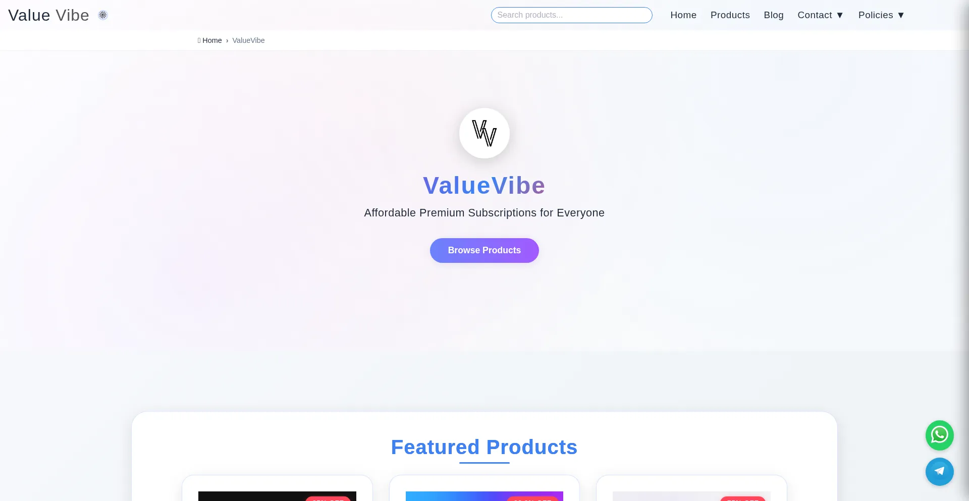 Website screenshot of Valuevibe.site