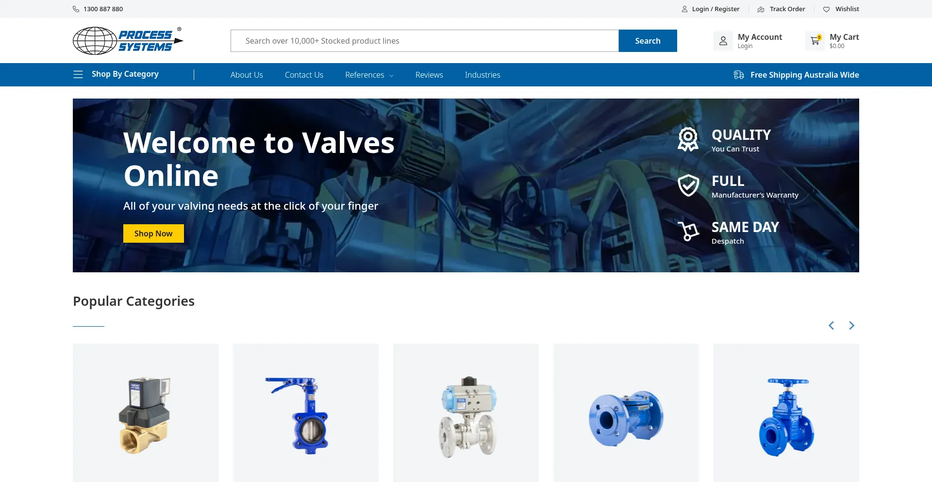Website screenshot of Valvesonline.com.au