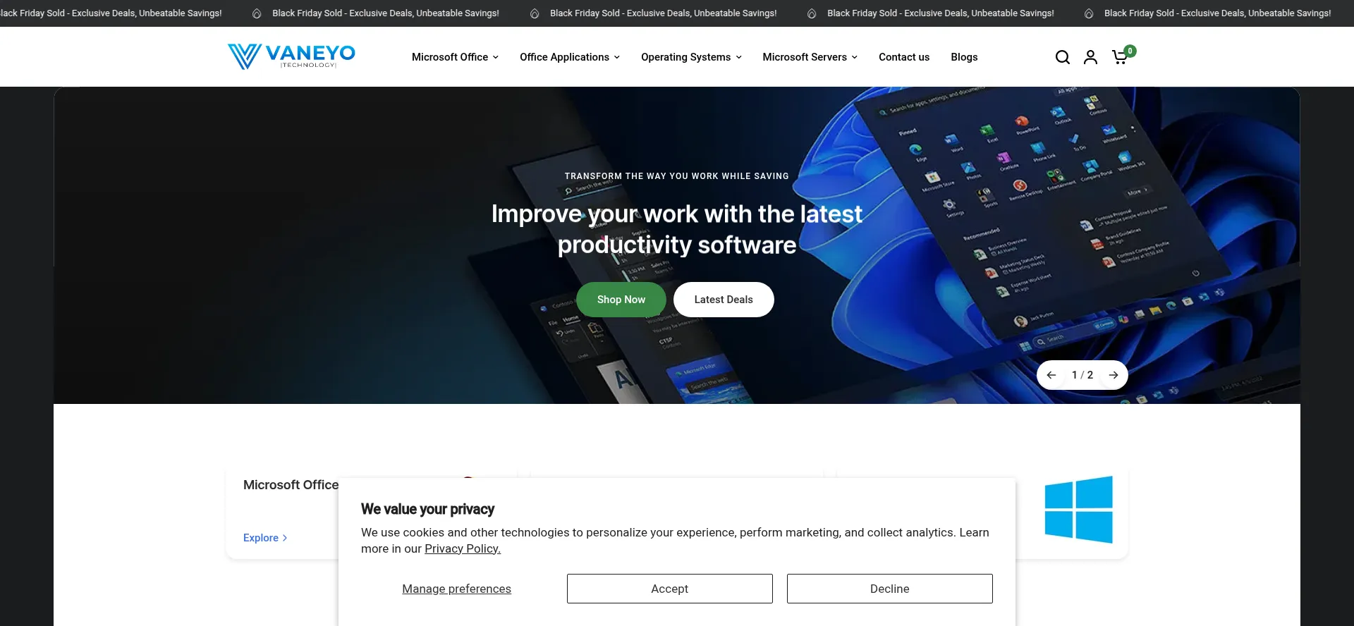 Website screenshot of Vaneyo.com