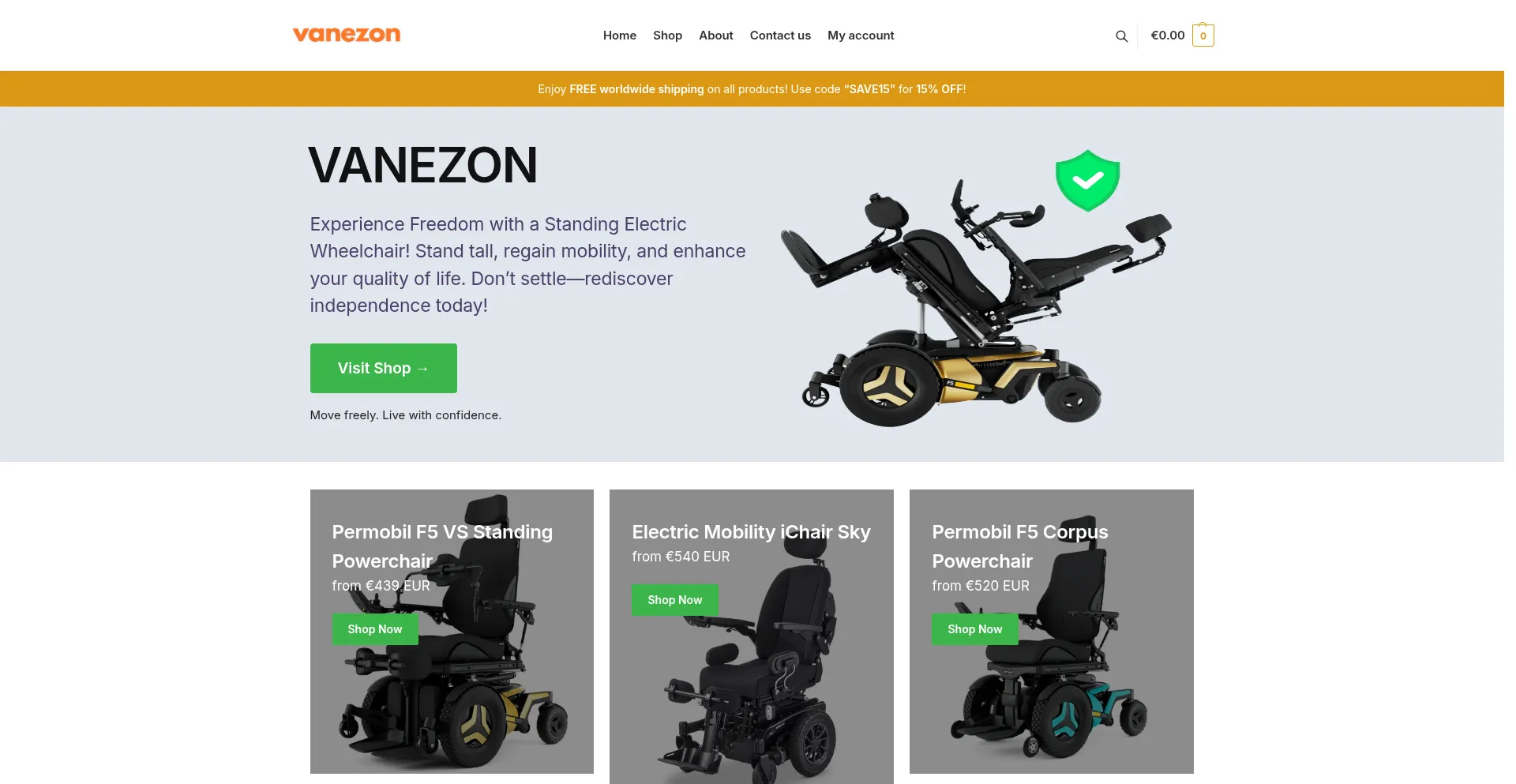 Website screenshot of Vanezon.com