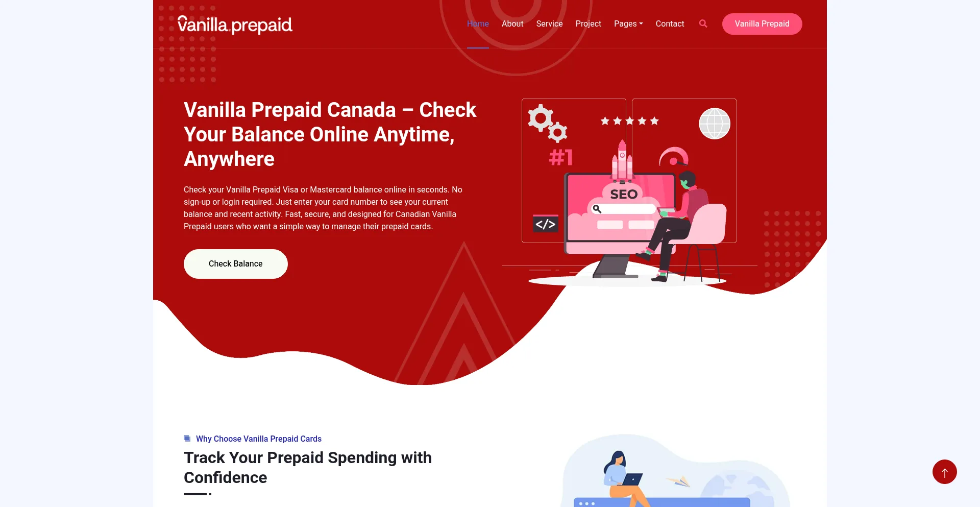 Website screenshot of Vanillaprepaid.ca