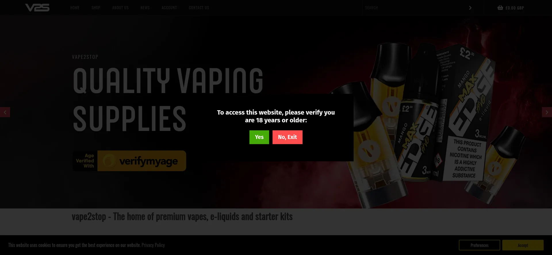 Website screenshot of Vape2stop.net