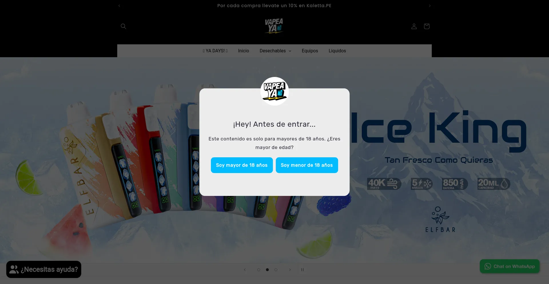 Website screenshot of Vapeaya.pe