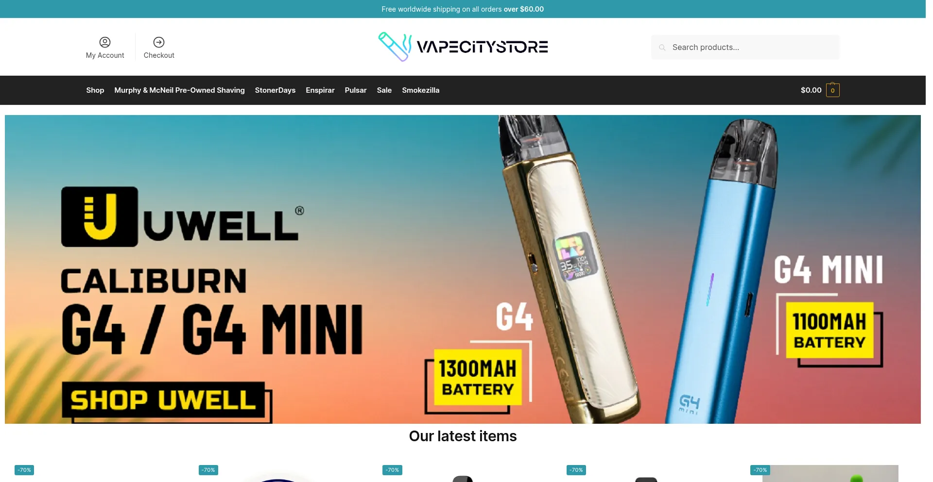 Website screenshot of Vapecitystore.com