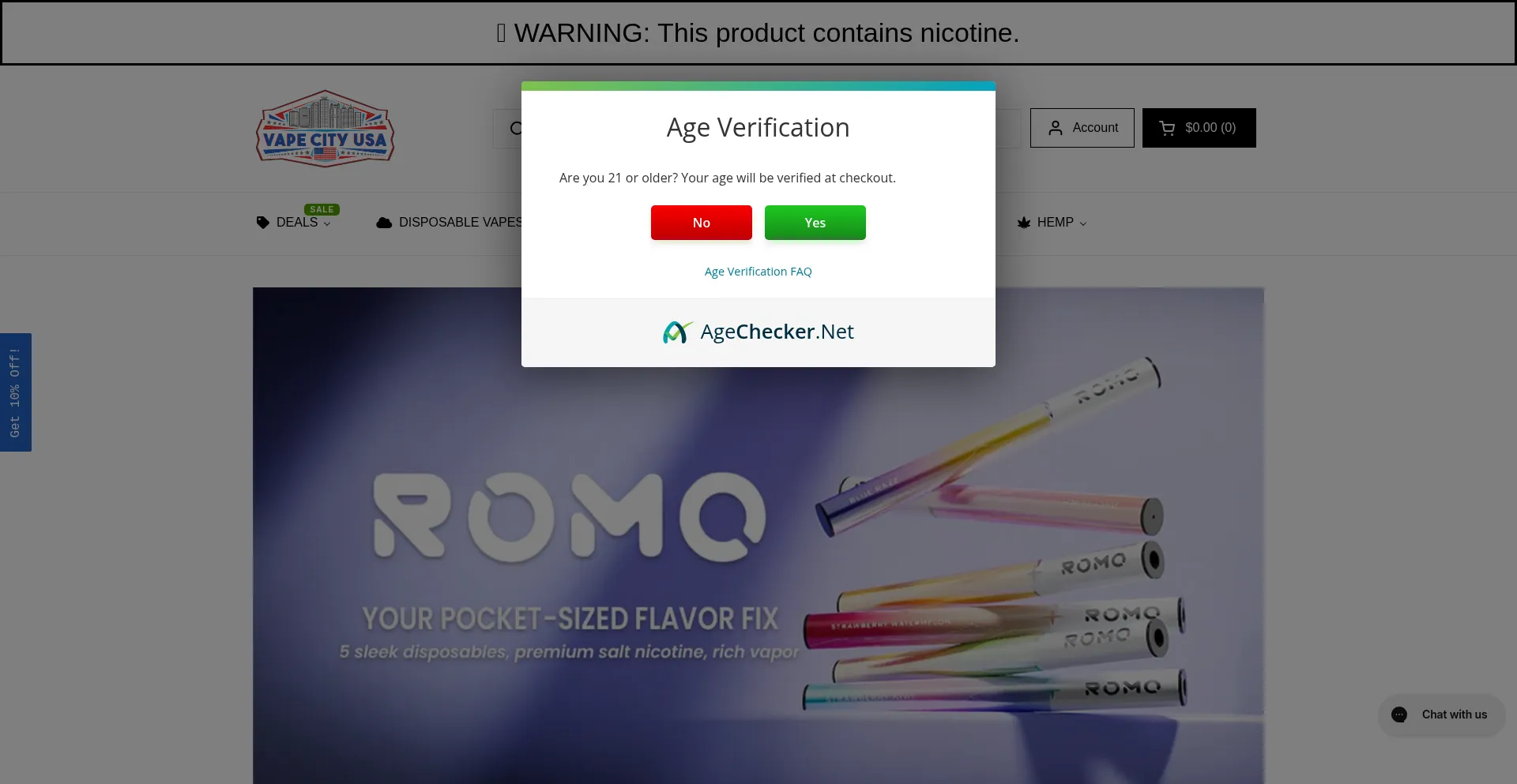 Website screenshot of Vapecityusa.com