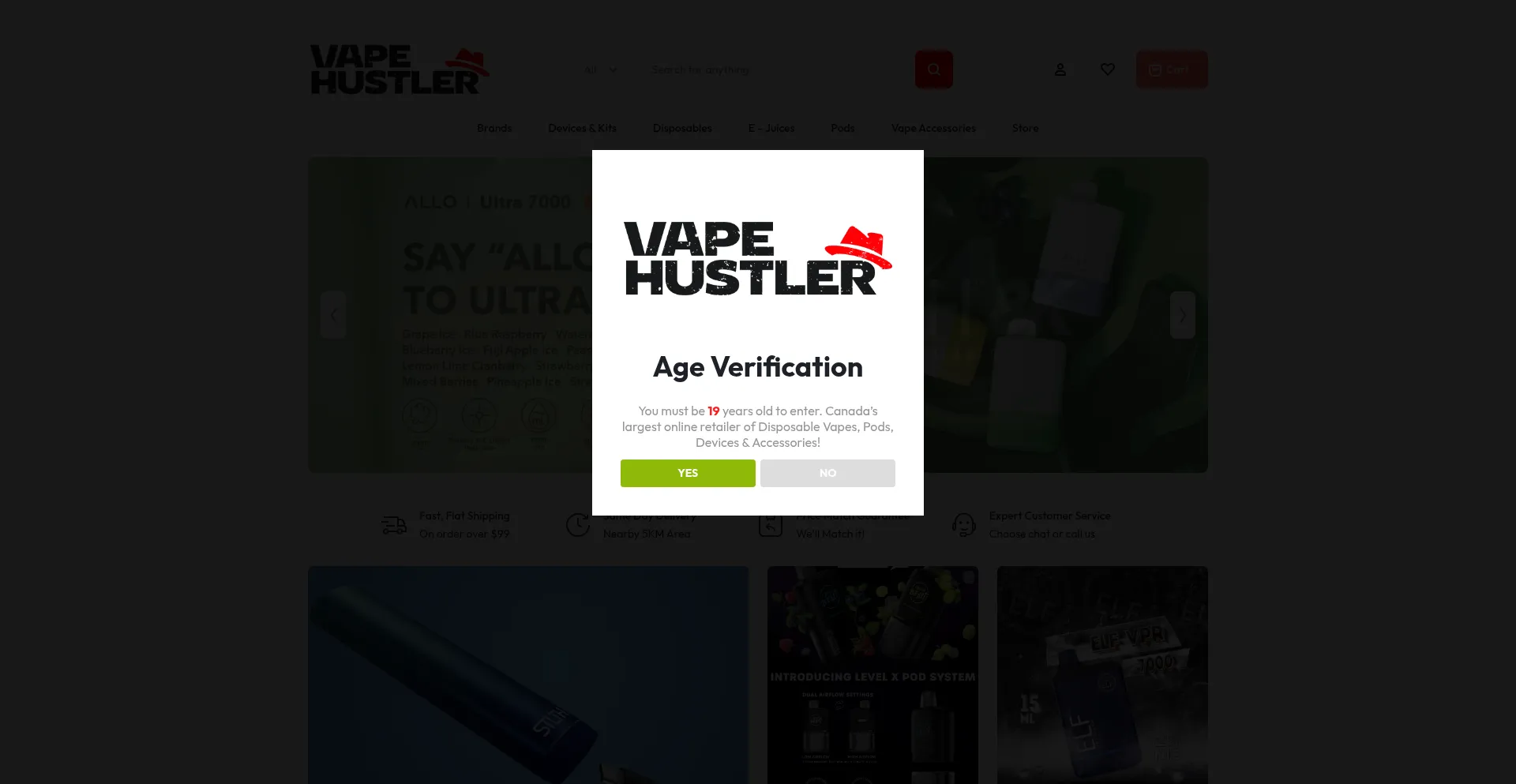 Website screenshot of Vapehustler.ca