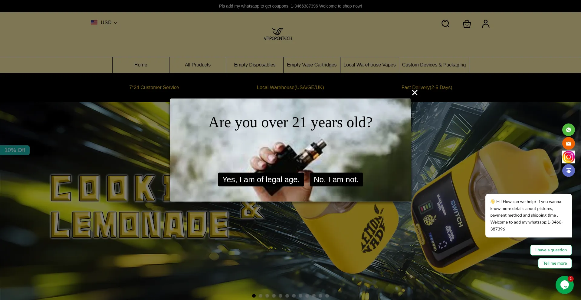 Website screenshot of Vapepentech.com