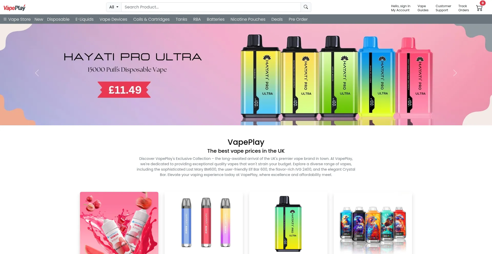 Website screenshot of Vapeplay.co.uk
