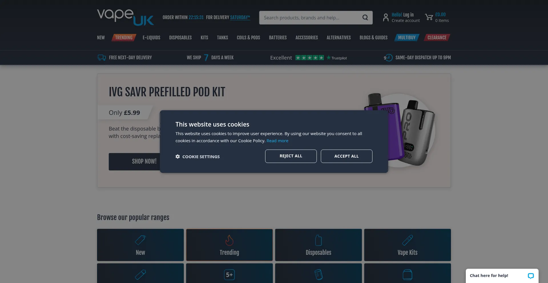 Website screenshot of Vapeuk.com