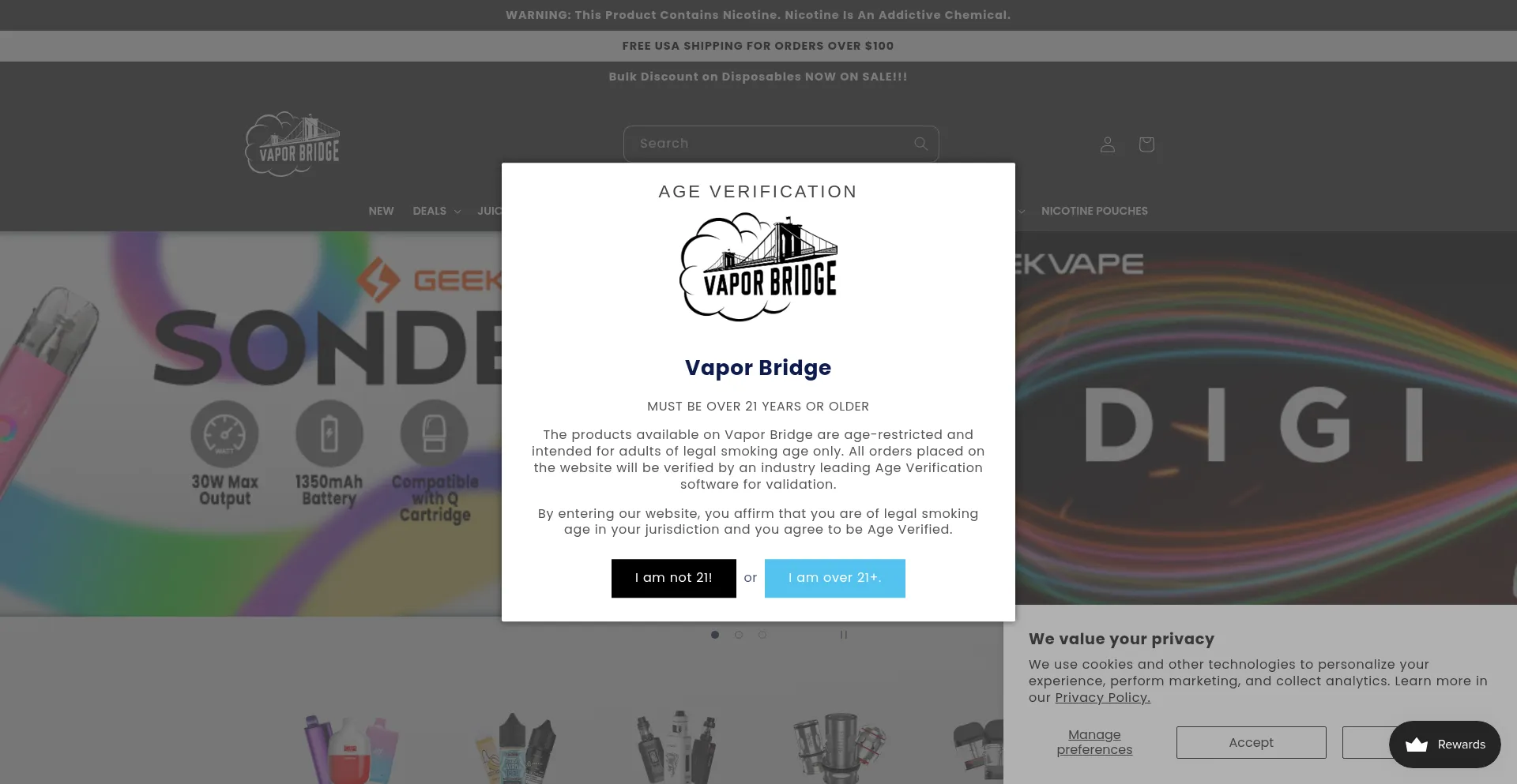 Website screenshot of Vaporbridge.com