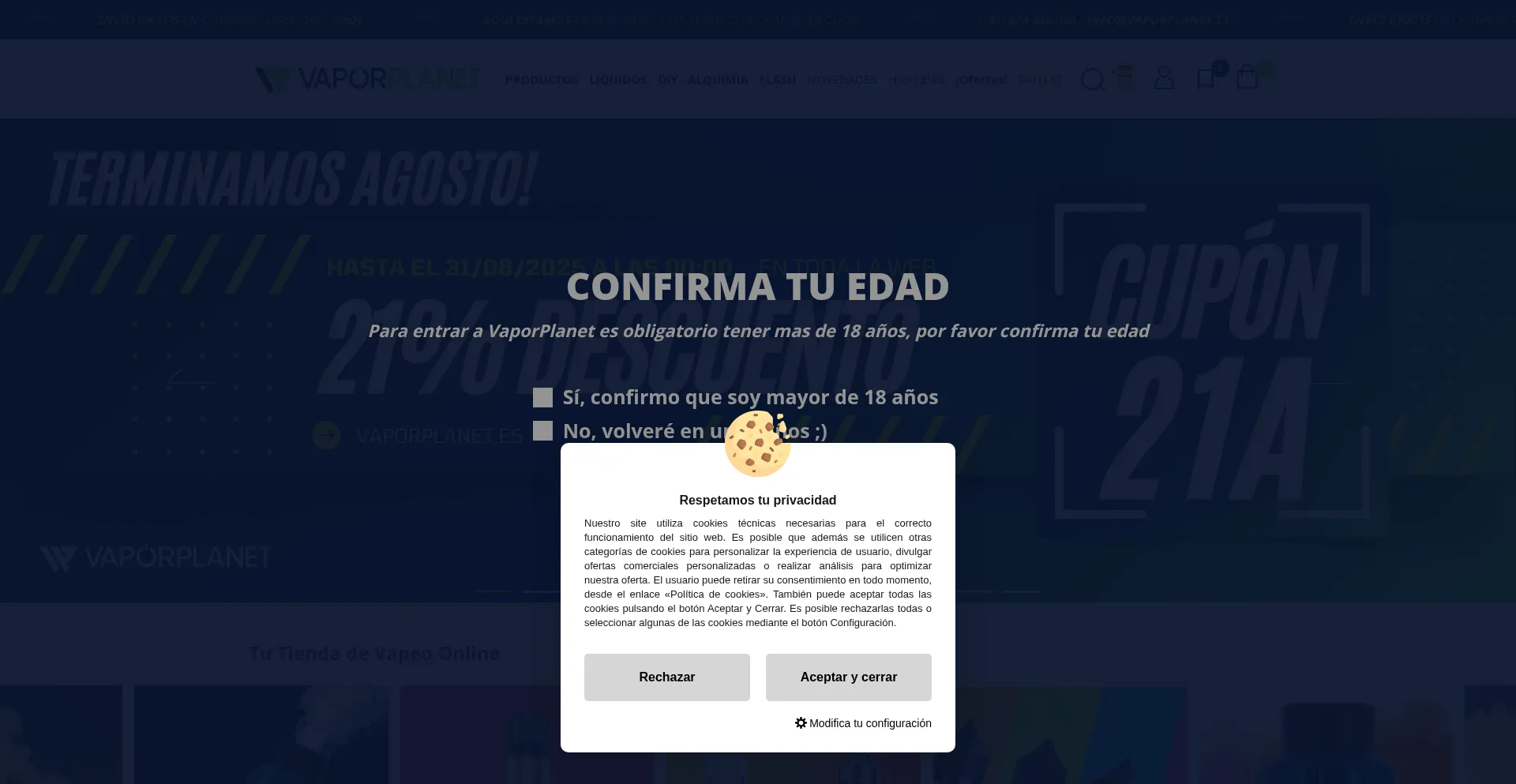 Website screenshot of Vaporplanet.es