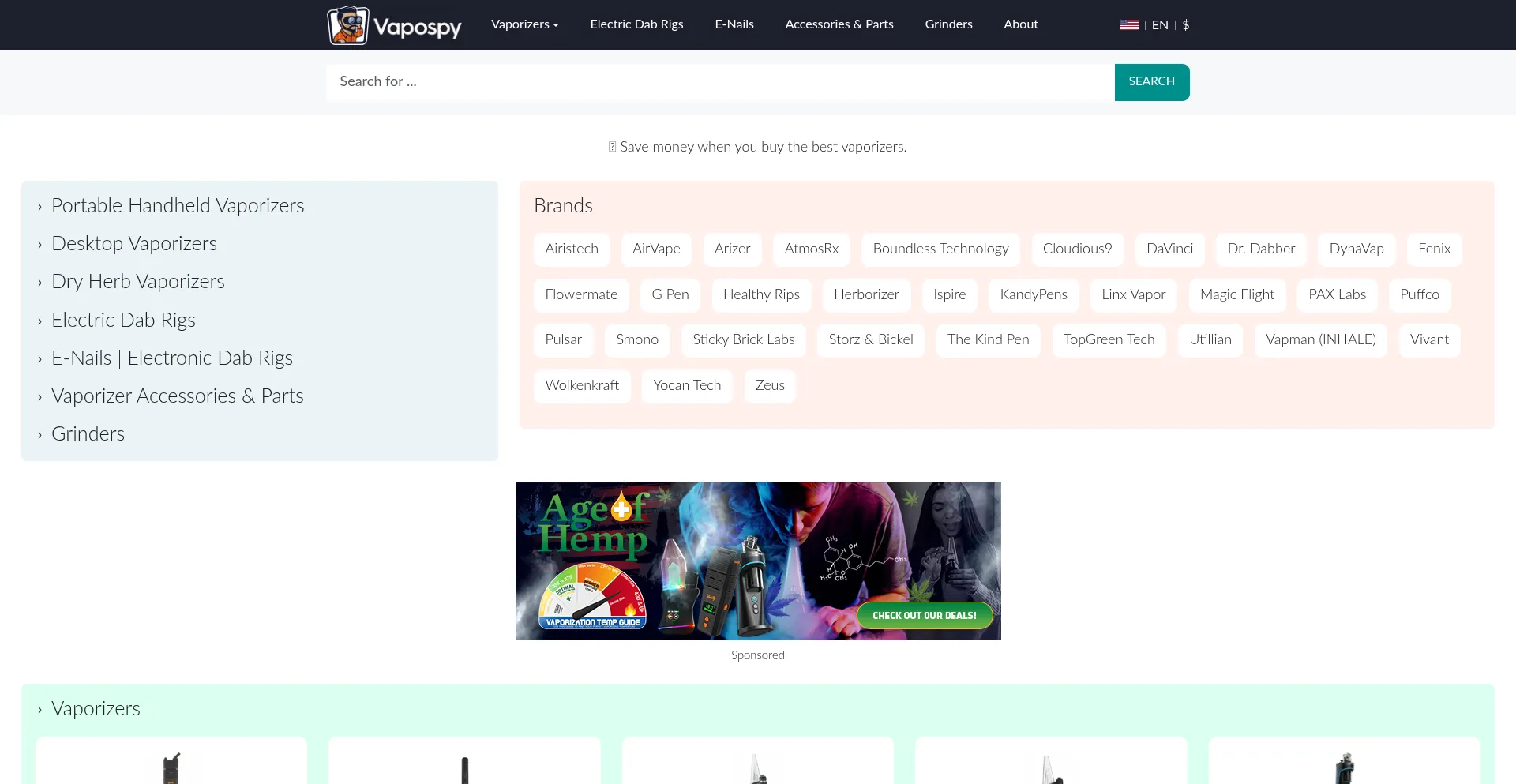 Website screenshot of Vapospy.ca