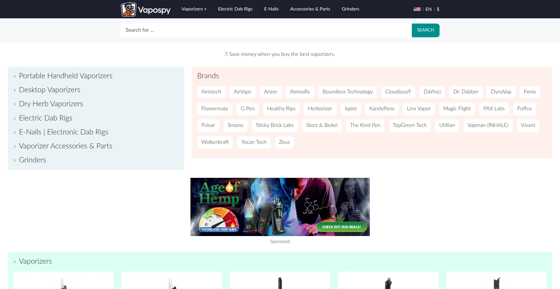 Website screenshot of Vapospy.com