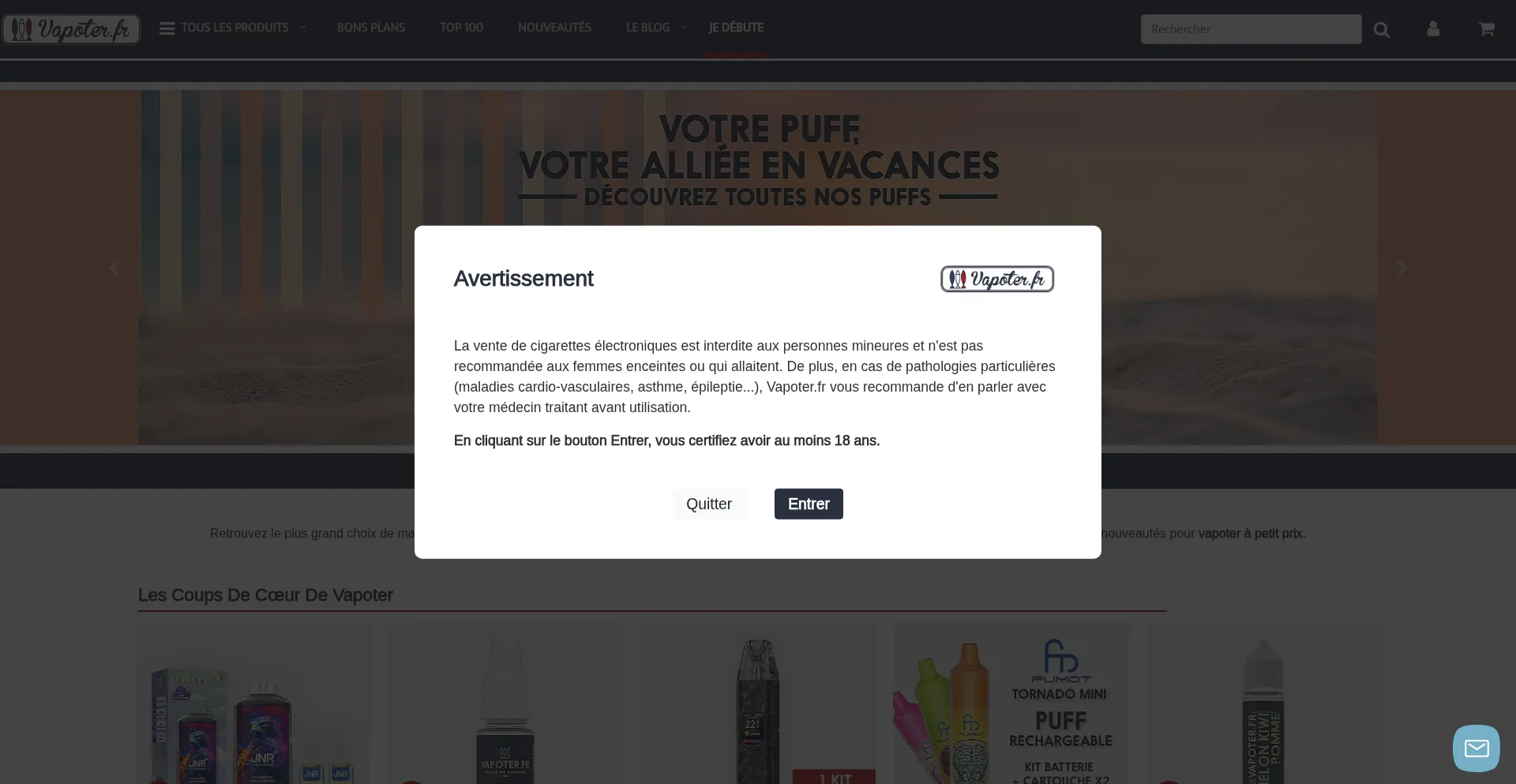 Website screenshot of Vapoter.fr