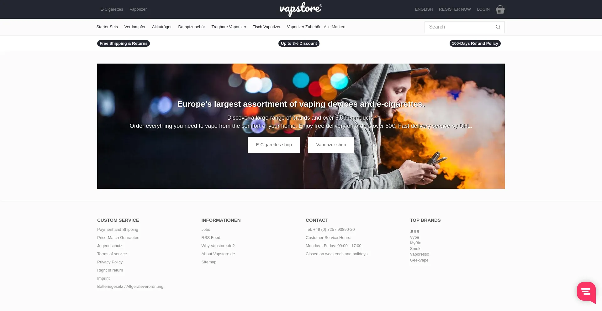 Website screenshot of Vapstore.de