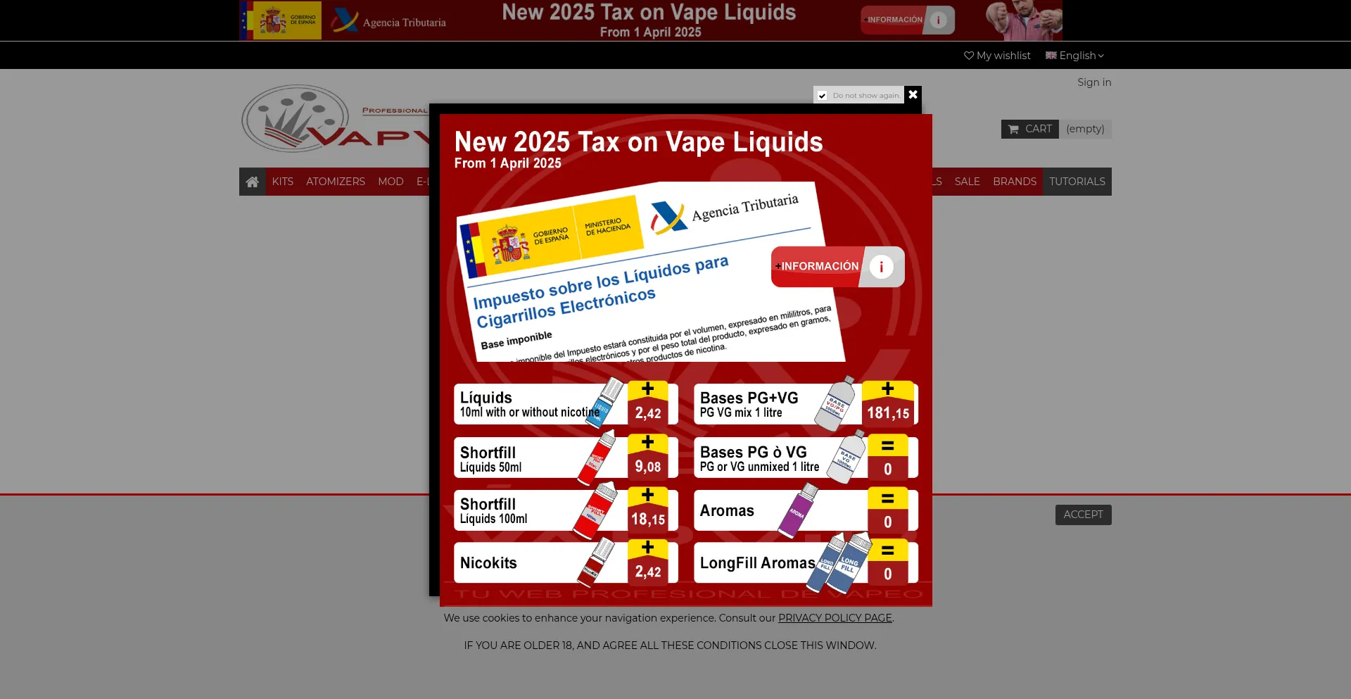 Website screenshot of Vapvip.com