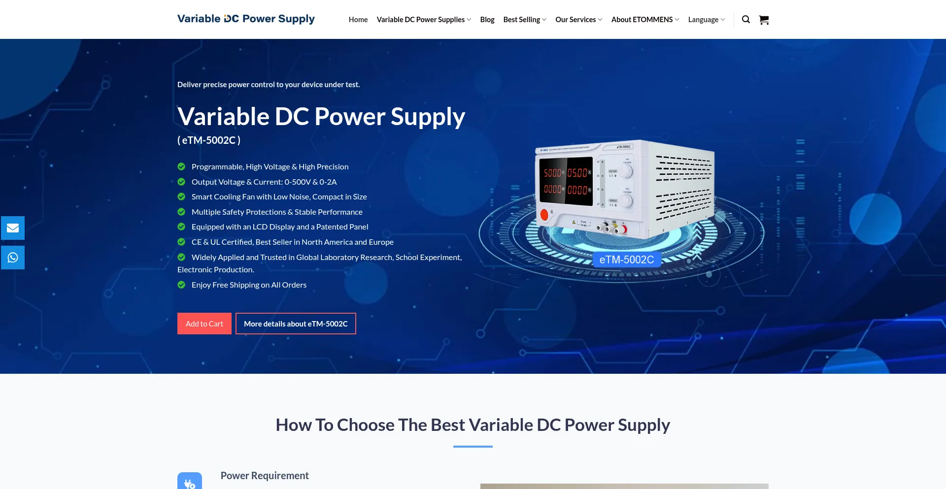 Website screenshot of Variabledcpowersupply.com