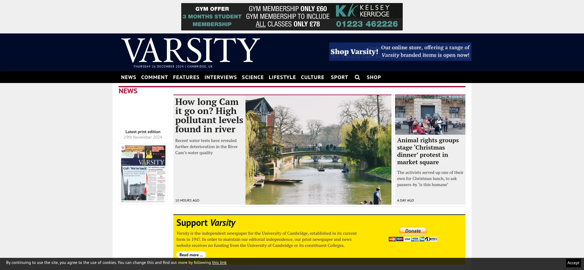 Website screenshot of Varsity.co.uk