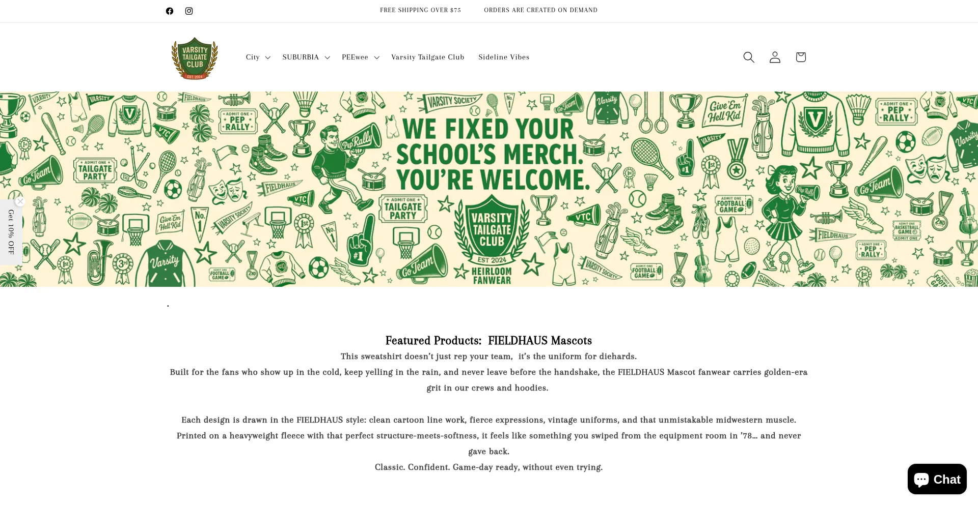 Website screenshot of Varsitytailgateclub.com