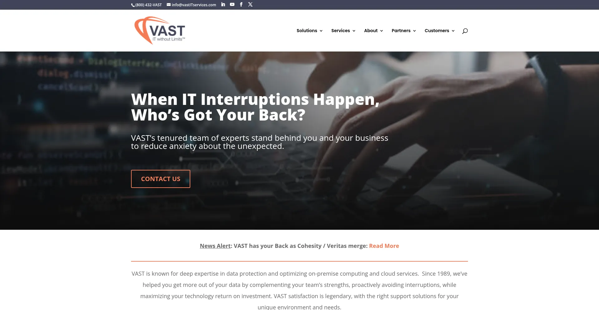 Website screenshot of Vastitservices.com