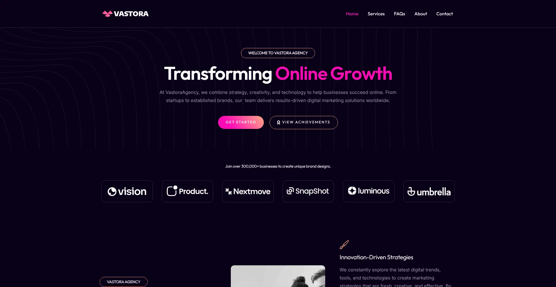 Website screenshot of Vastoraagency.com