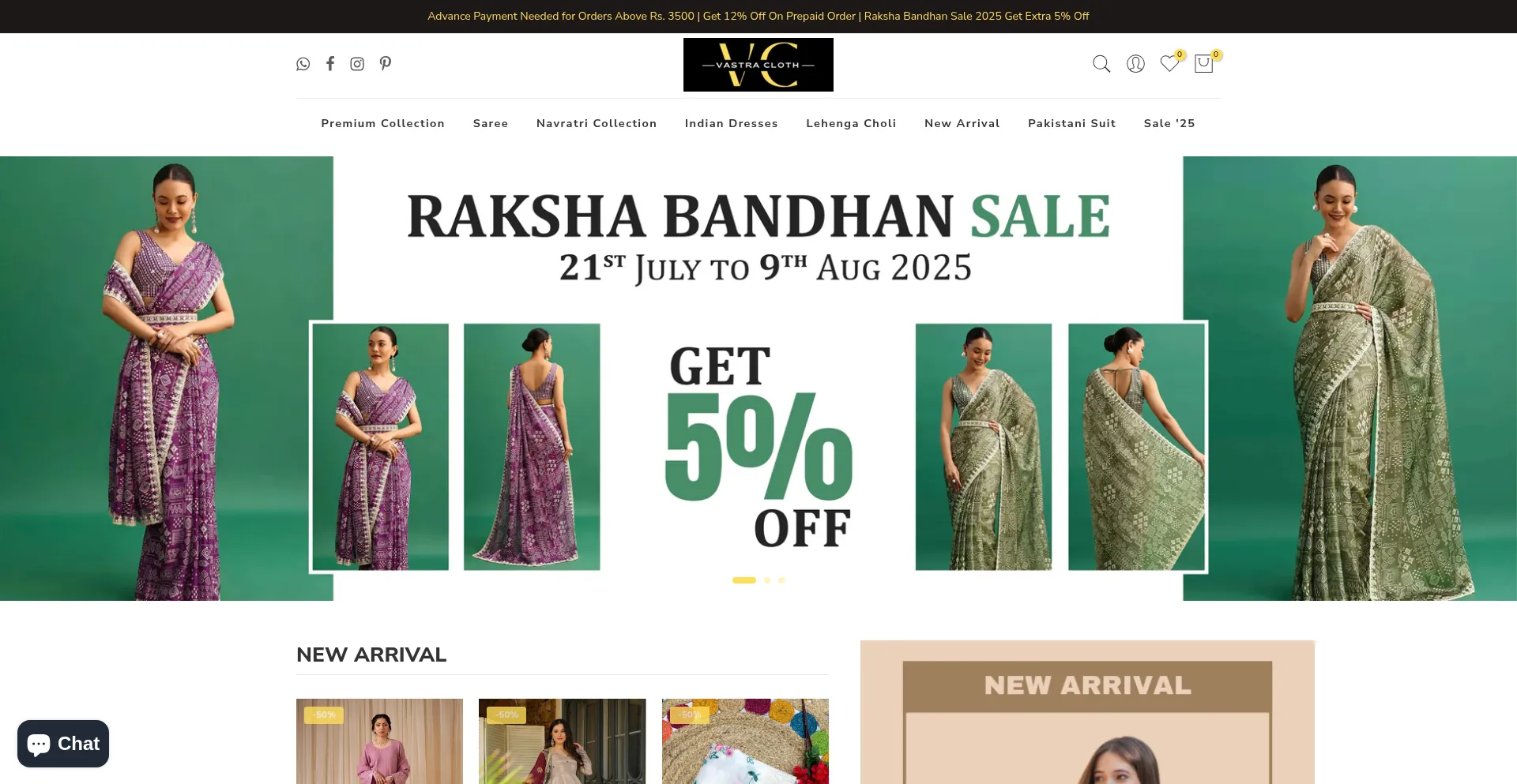 Website screenshot of Vastracloth.com