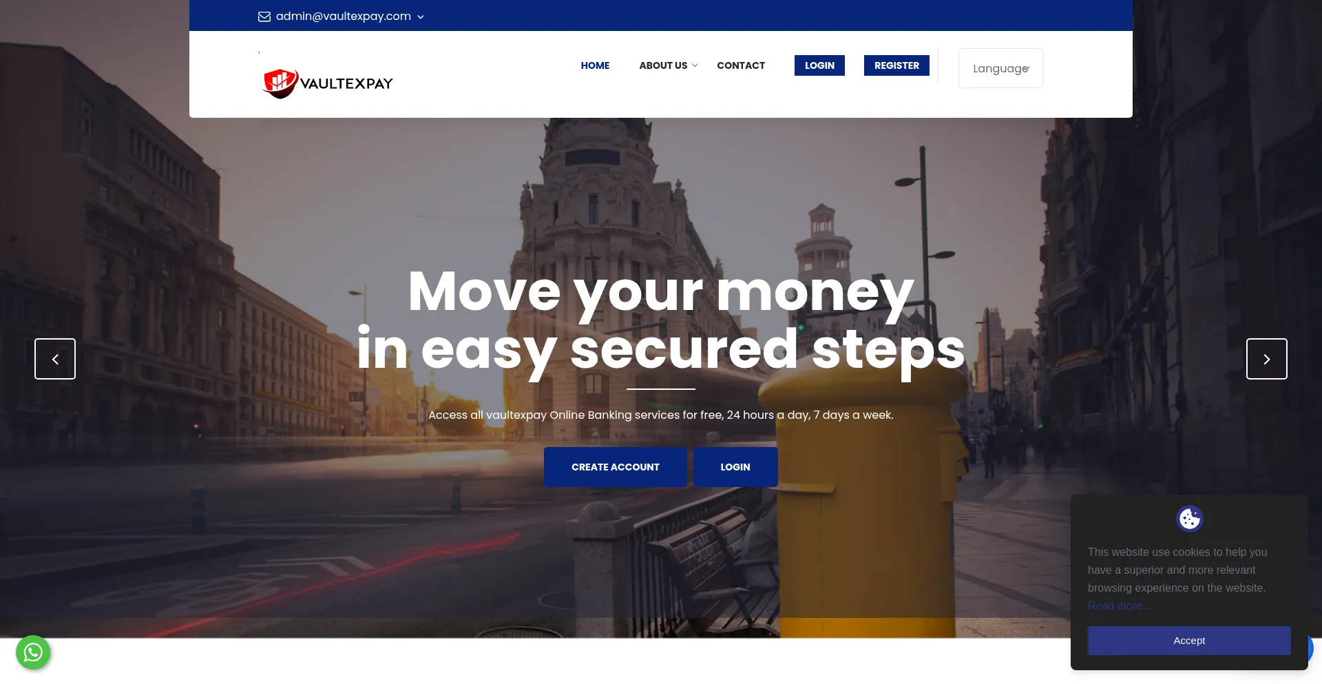 Website screenshot of Vaultexpay.com