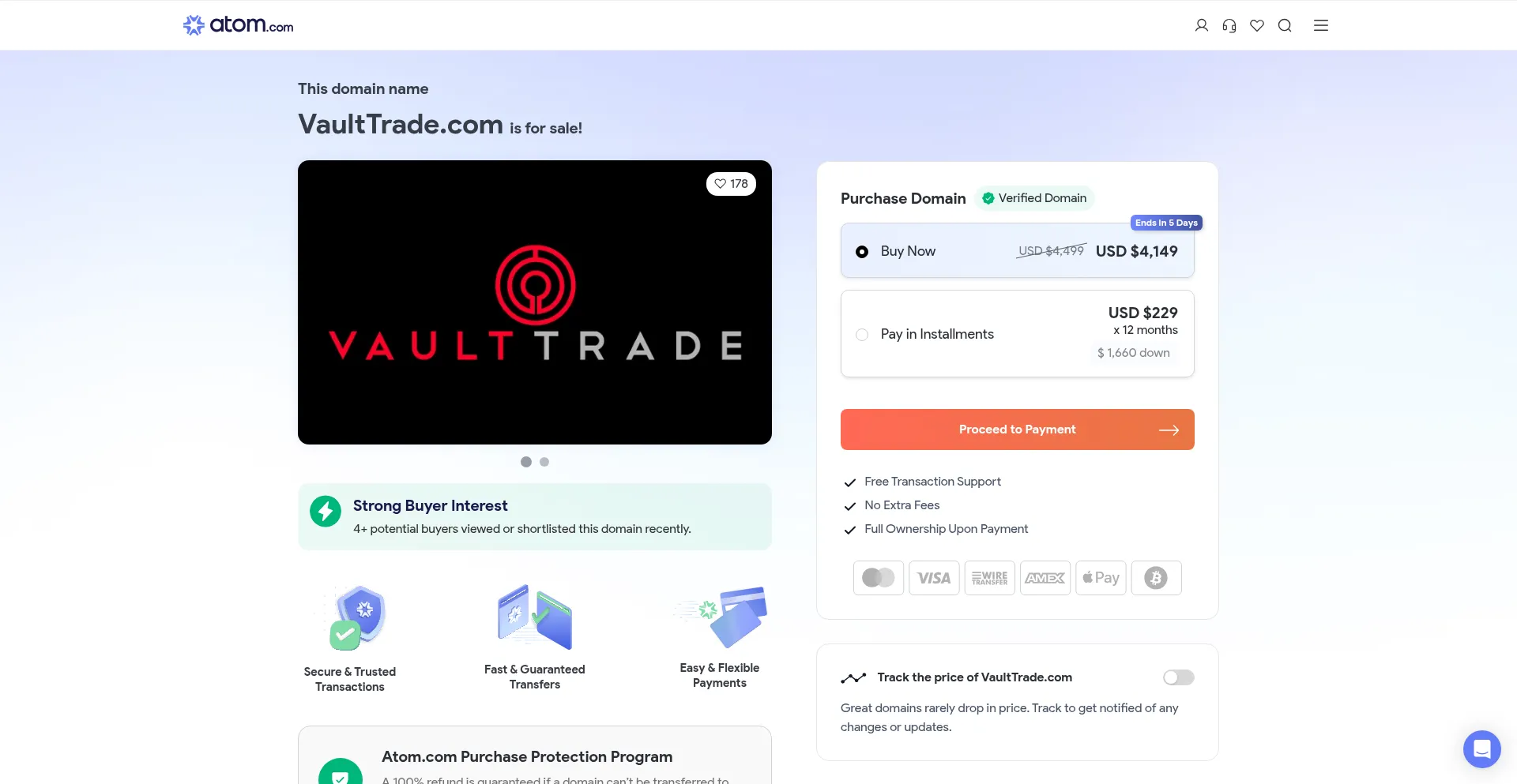 Website screenshot of Vaulttrade.com