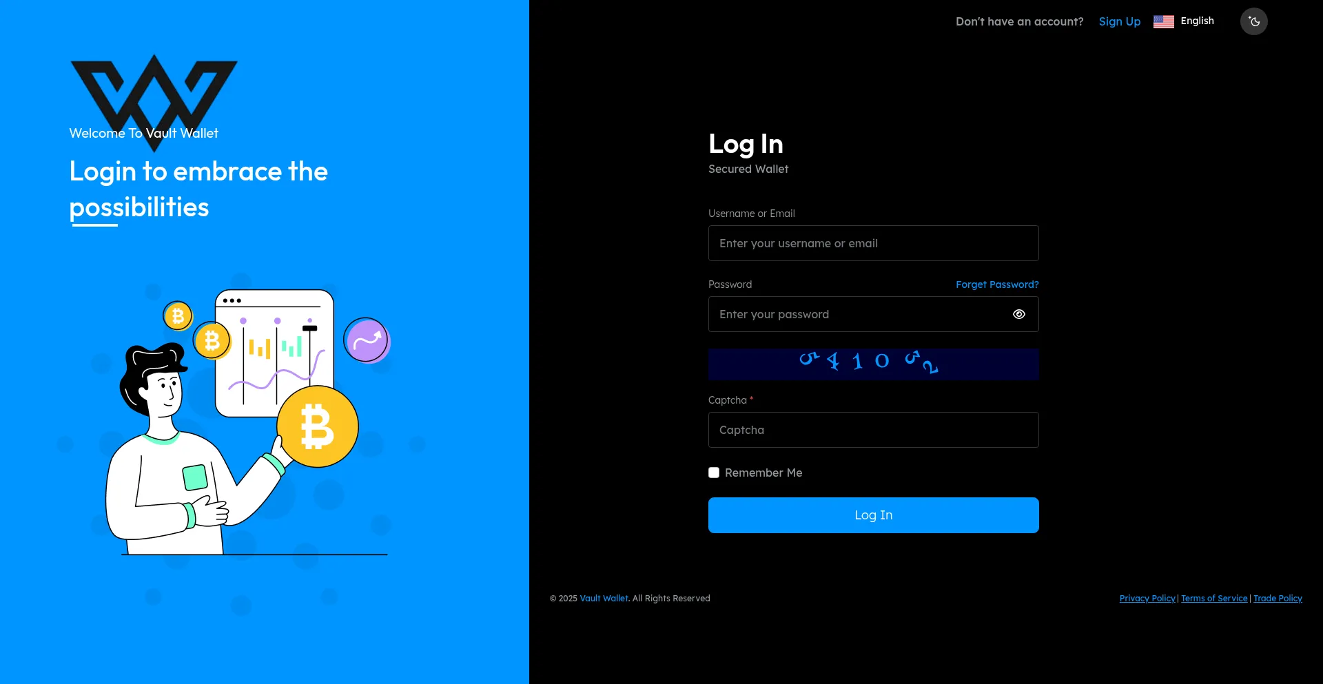 Website screenshot of Vaultwallex.io