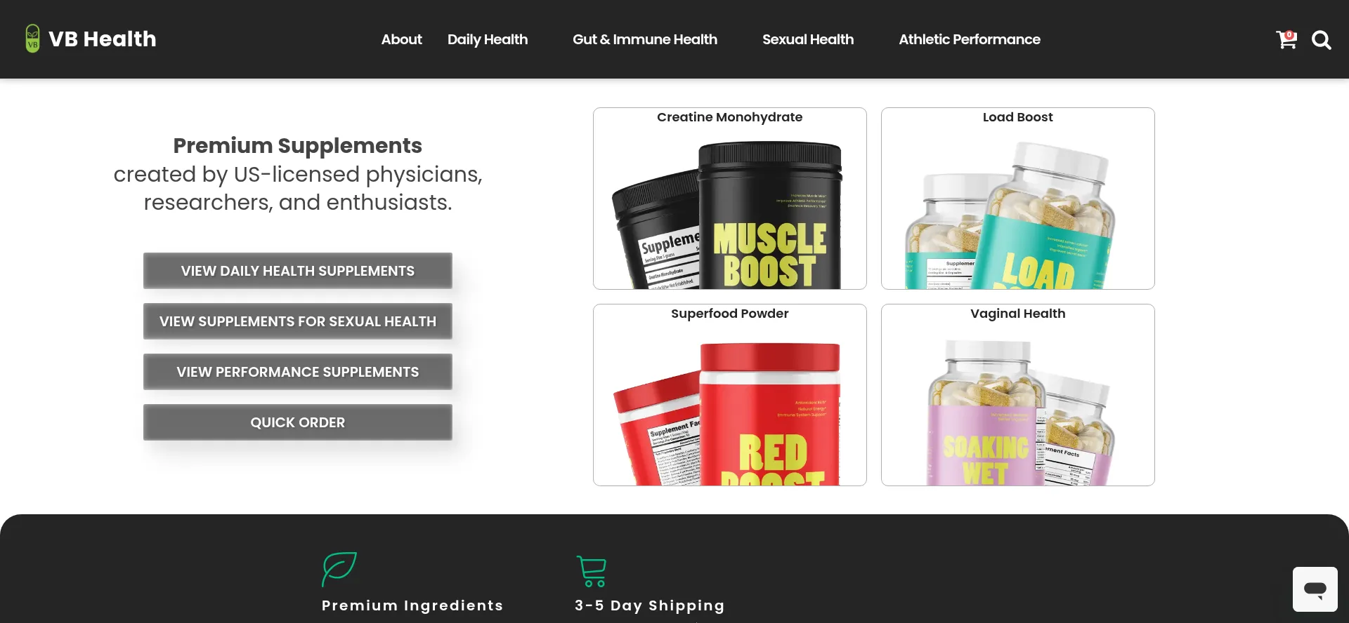 Website screenshot of Vb.health