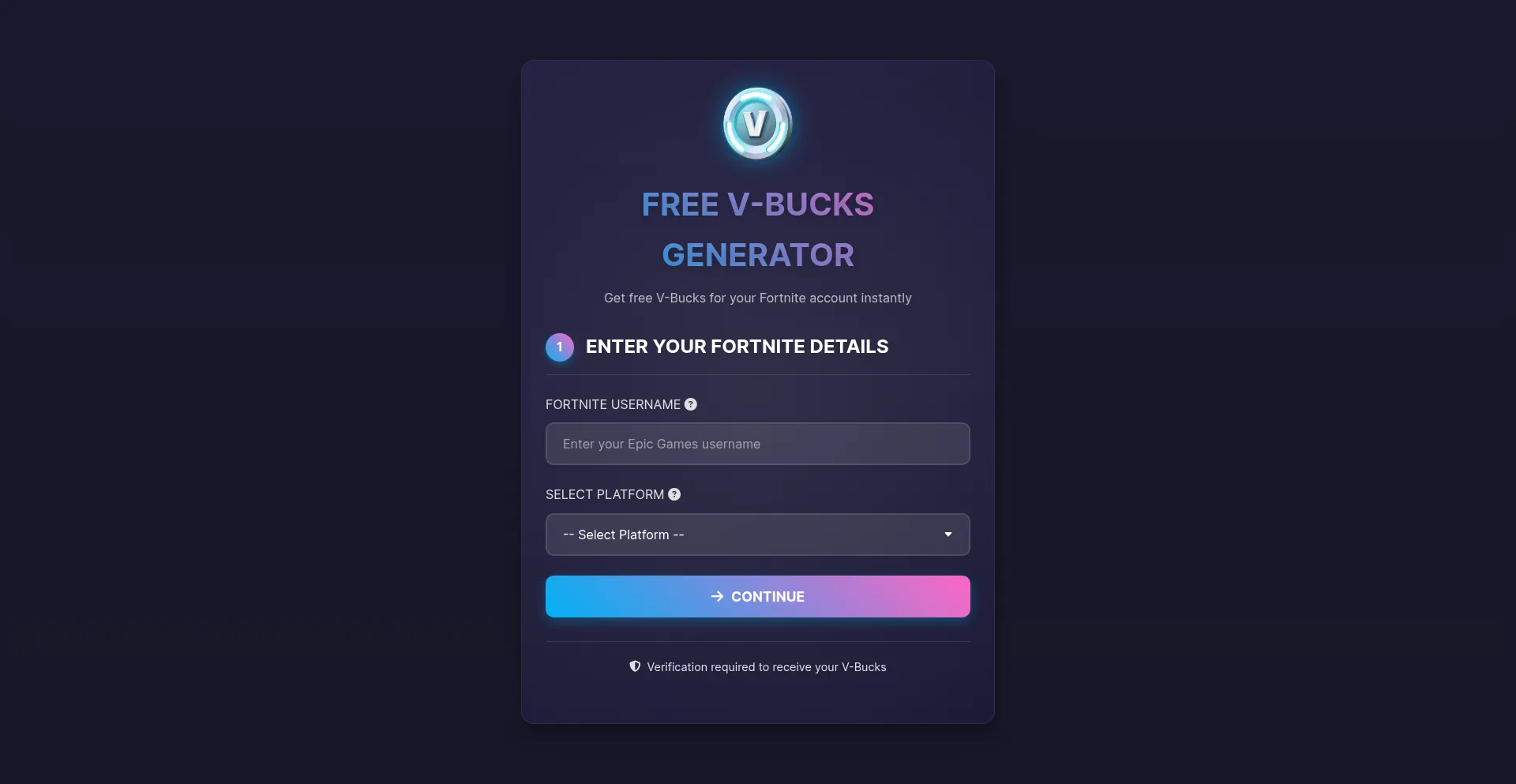 Website screenshot of Vbucksgenerator.pro