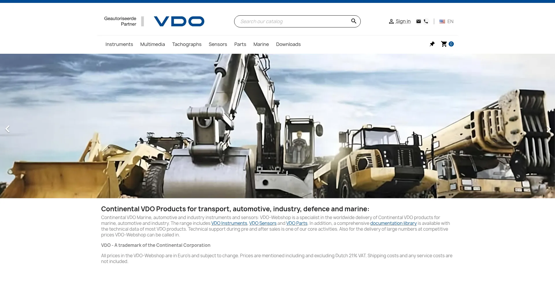 Website screenshot of Vdo-webshop.nl