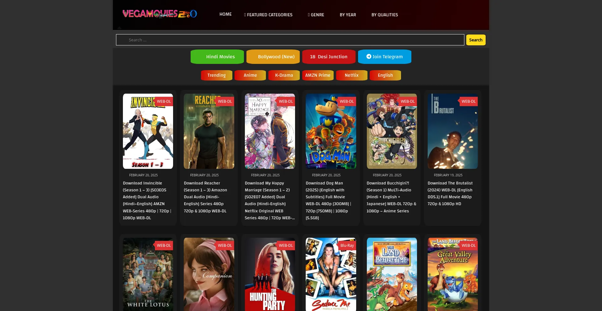 Website screenshot of Vegamovies.rs