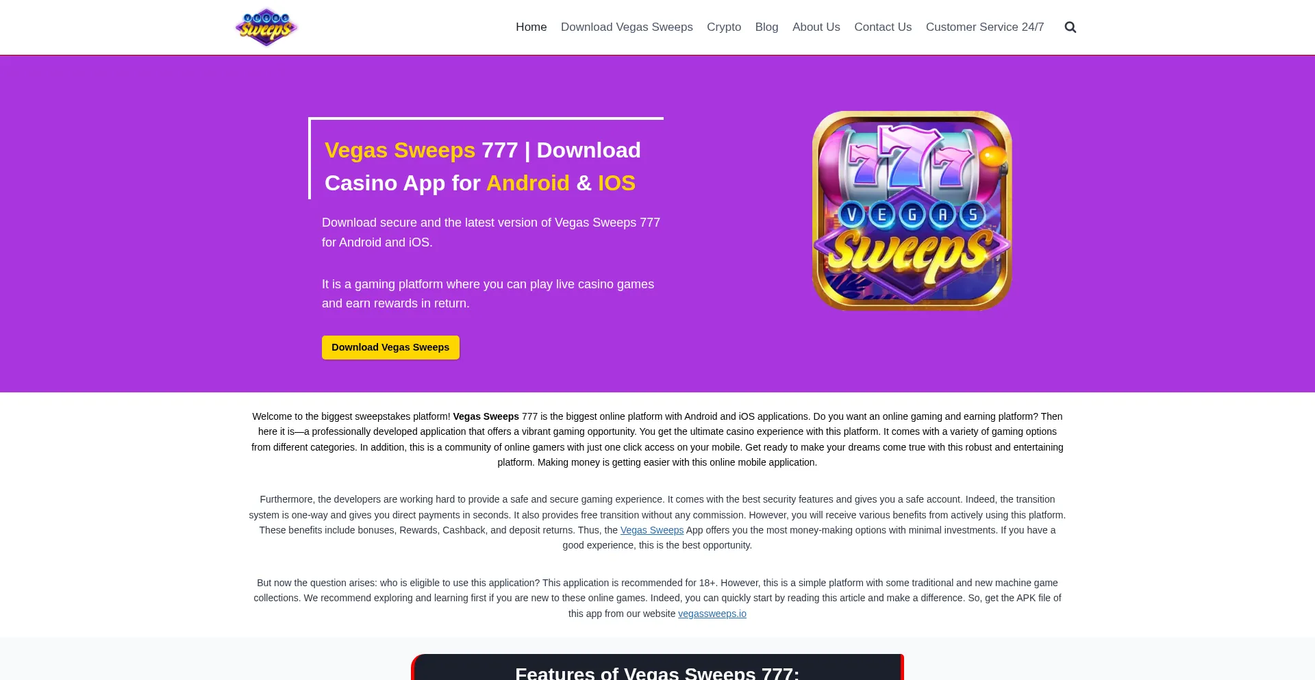 Vegassweeps.io Screenshot