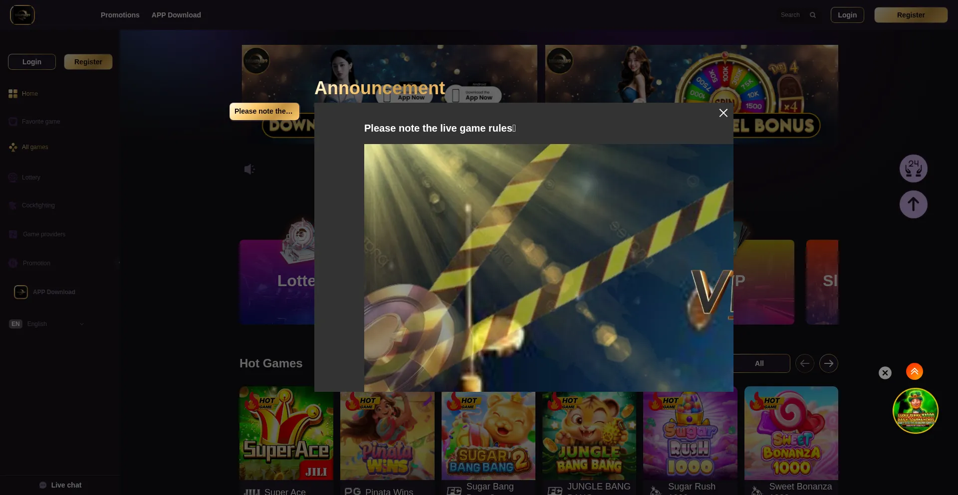 Website screenshot of Vegastar89.bet