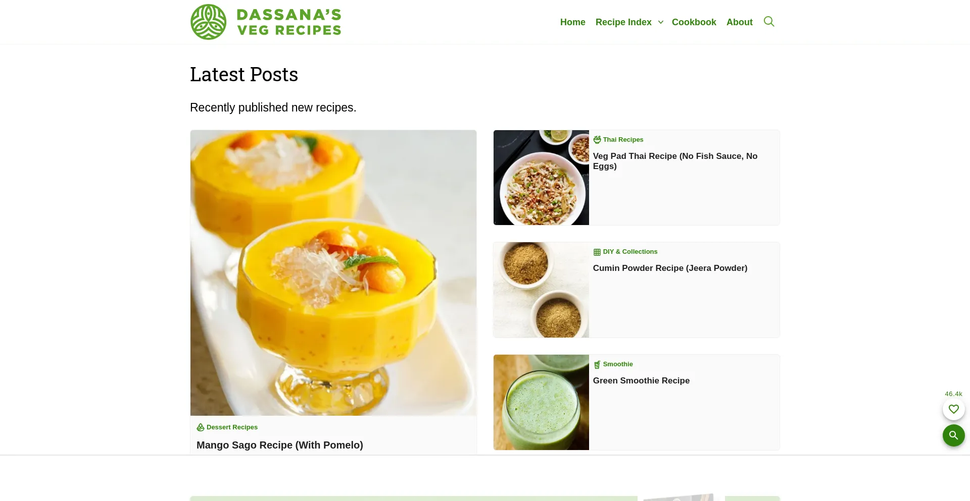 Website screenshot of Vegrecipesofindia.com