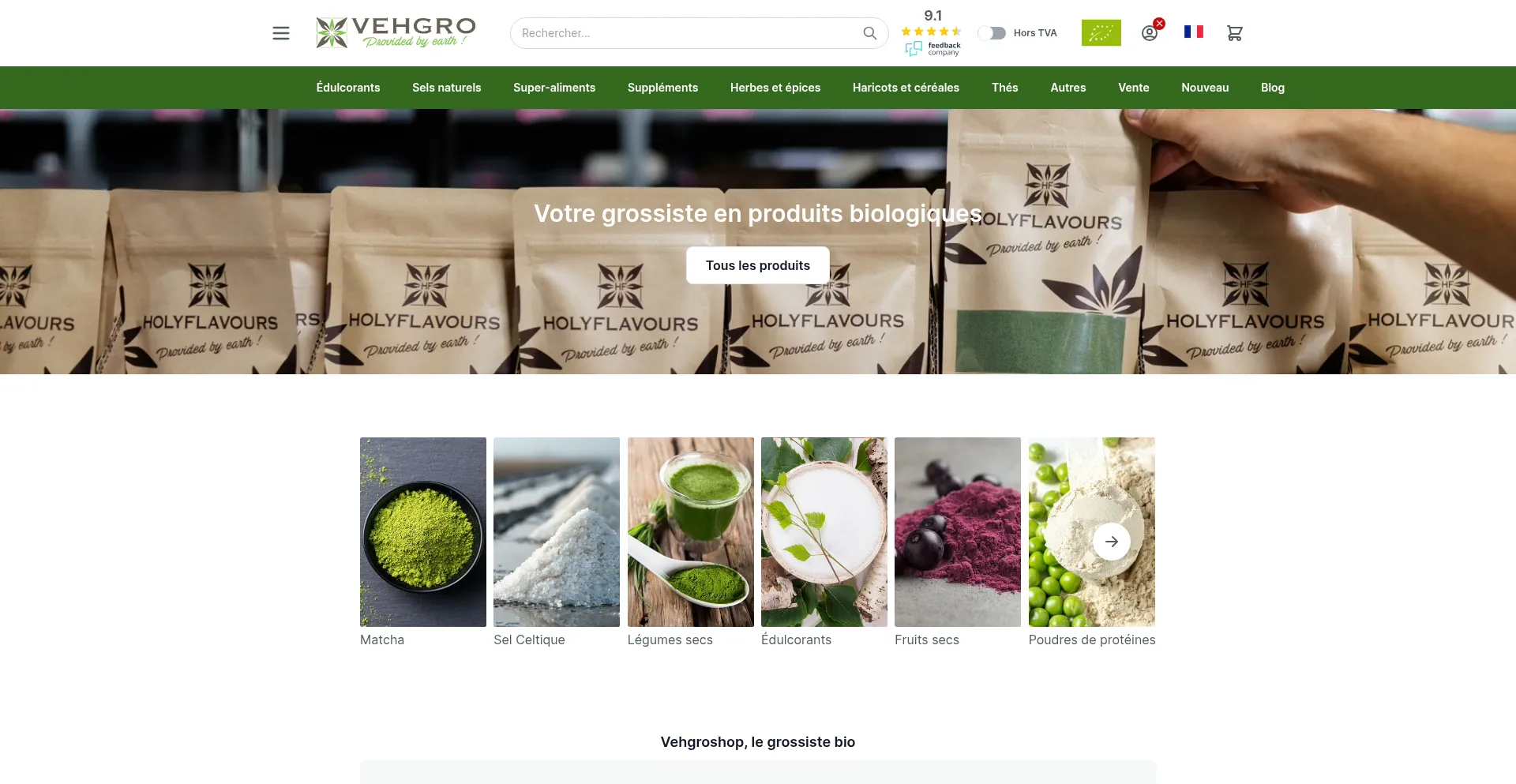 Website screenshot of Vehgroshop.fr
