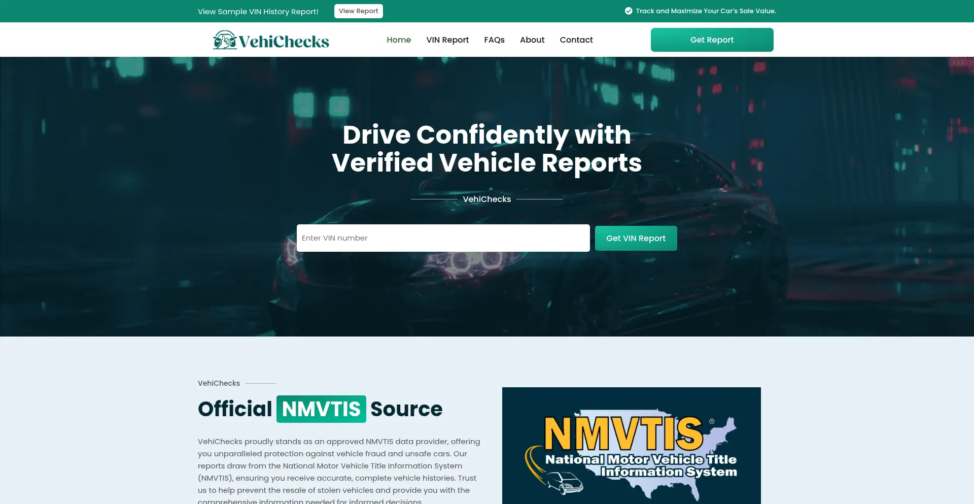 Website screenshot of Vehichecks.com